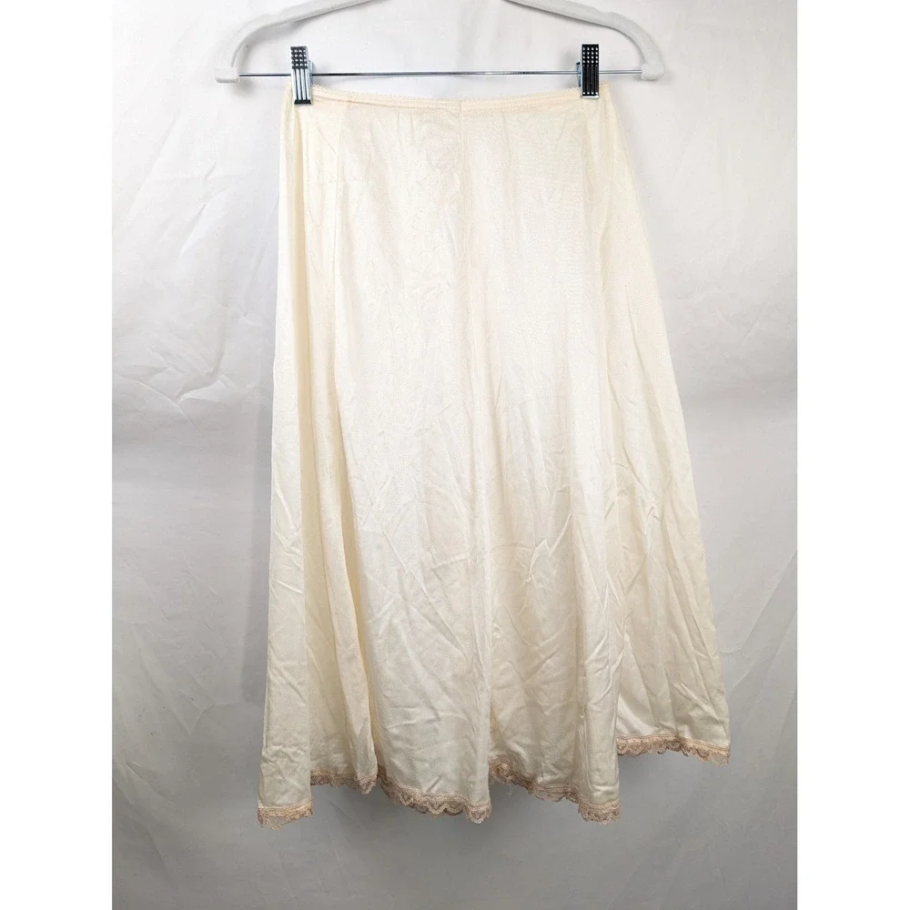 Vintage 80s Lace Trim Half Slip 26" Skirt Size S Cream Ivory Elastic Waist Retro - Picture 2 of 7